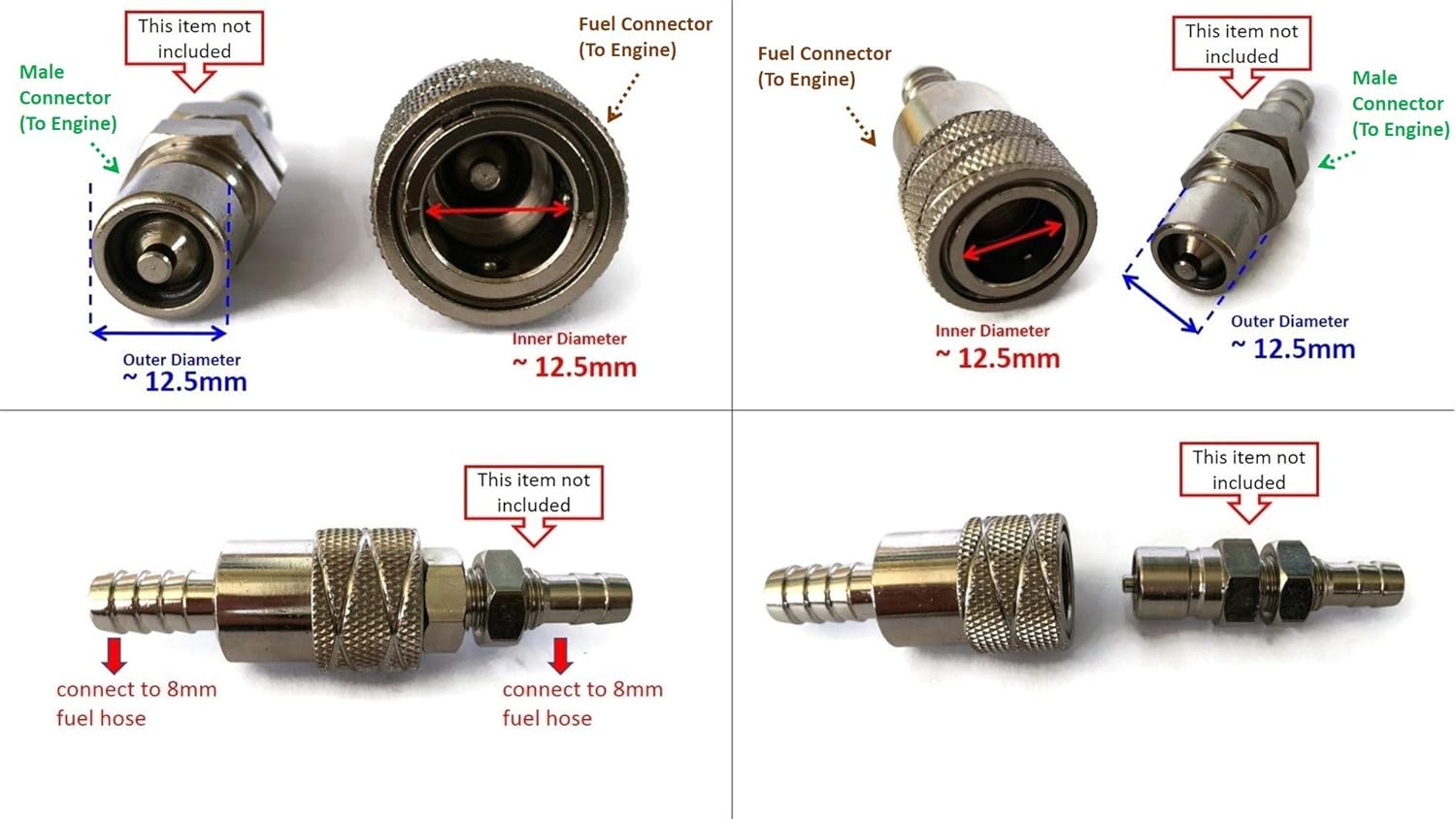 ITACO Boat Motor Fuel Hose Connector Female 3B2-70250-0 1 M 22-8537361 Compatible For Tohatsu Nissan Mercury Mercruiser Quicksilver Outboard 5/16 ID 12.5MM Engine